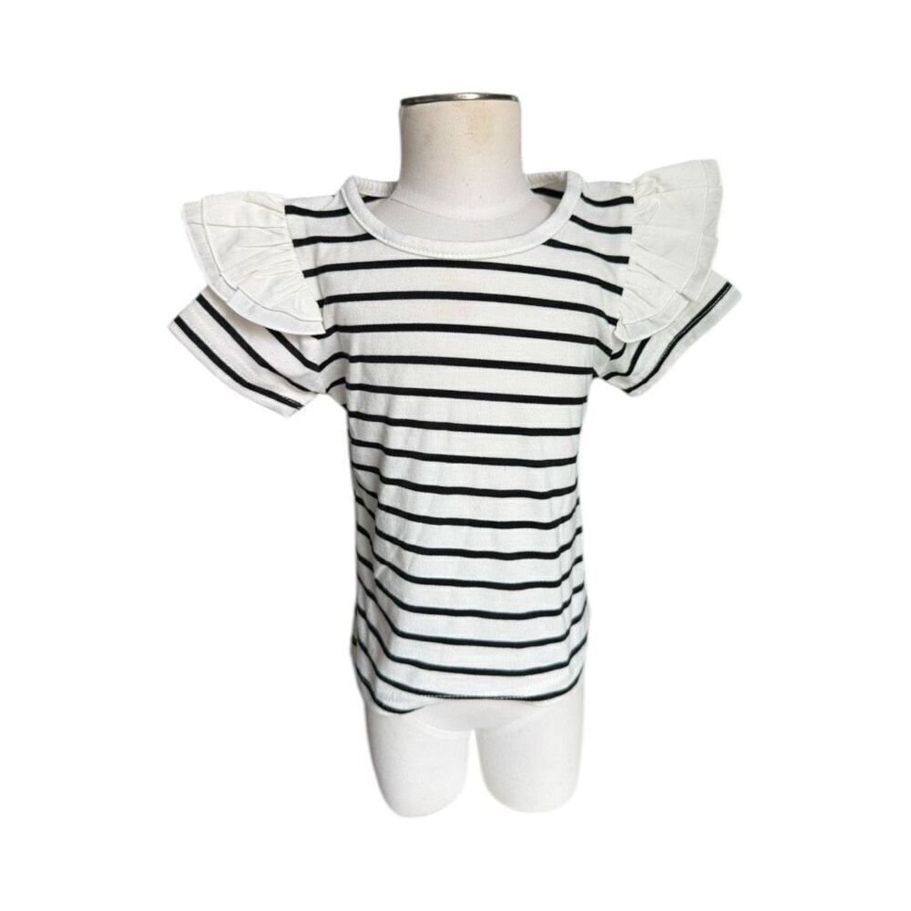 Brand New Toddler Girls Boutique Flutter Sleeve Detail Striped Top - Sz 3T